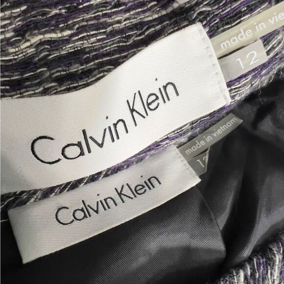Calvin Klein skirt suit size 12 purple multicolor knee length long sleeve office - Picture 6 of 8